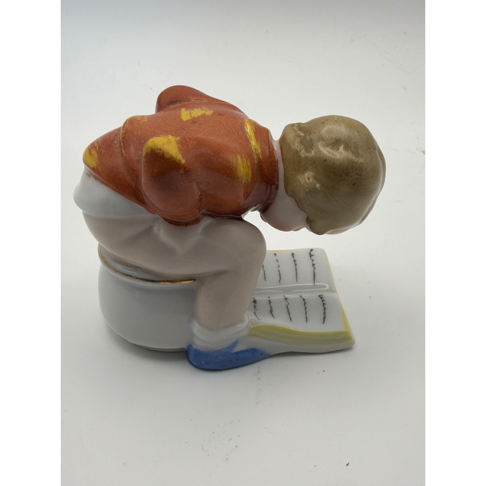 Vintage Erphila Germany Porcelain Boy Reading on Chamber Pot Figurine